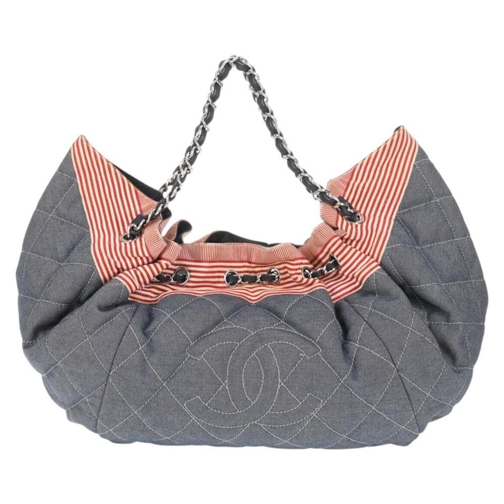 Chanel Denim Chain Tote Bag Blue Canvas